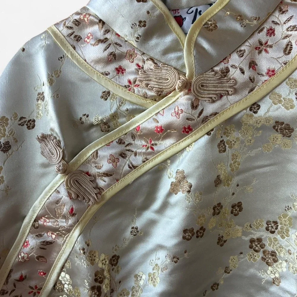 Peach Cream gold traditional Chinese Qipao top‎ & pant pankou button Sz Girls 12